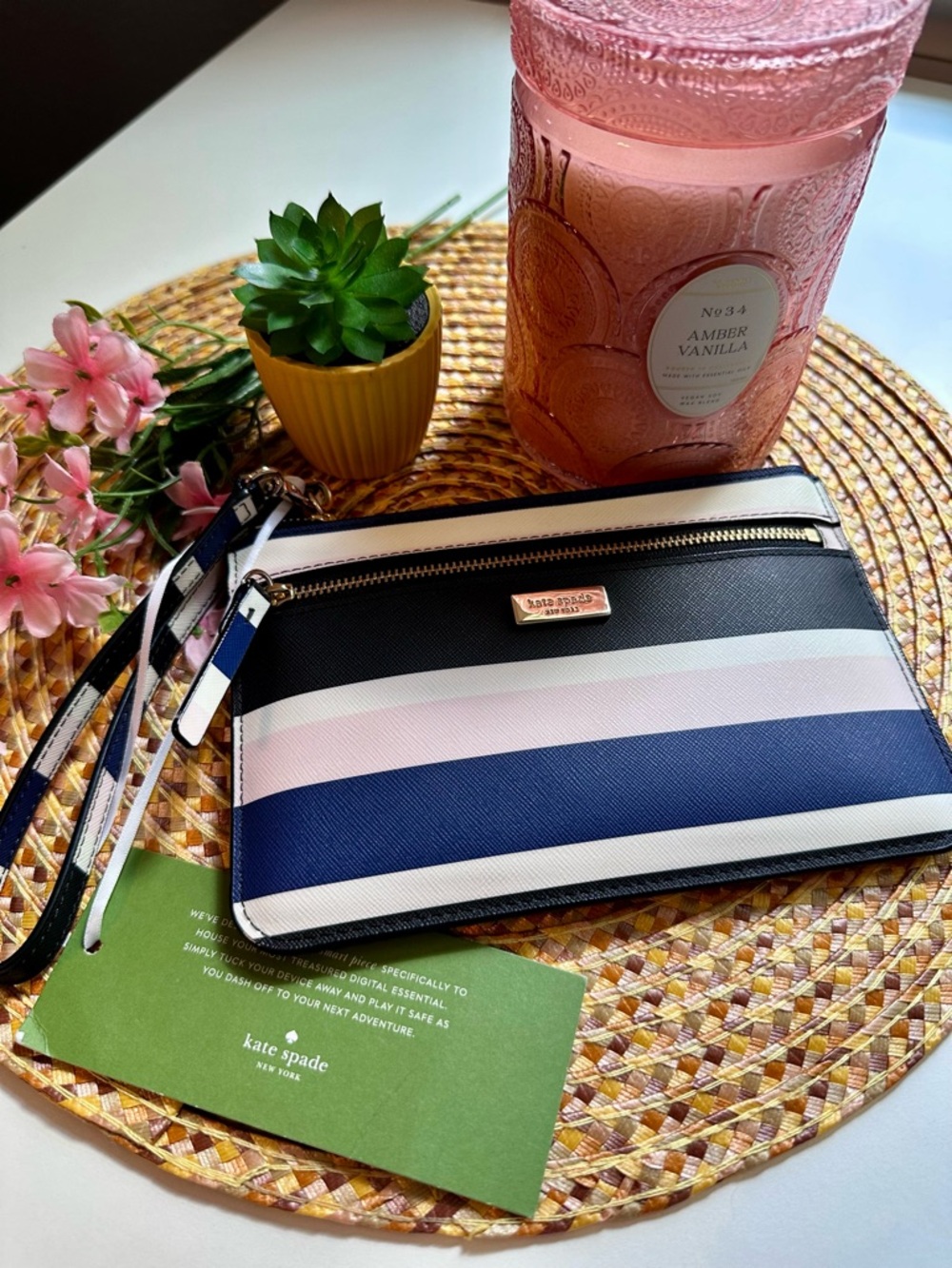 kate spade Striped Navy, Pink & White Wristlet